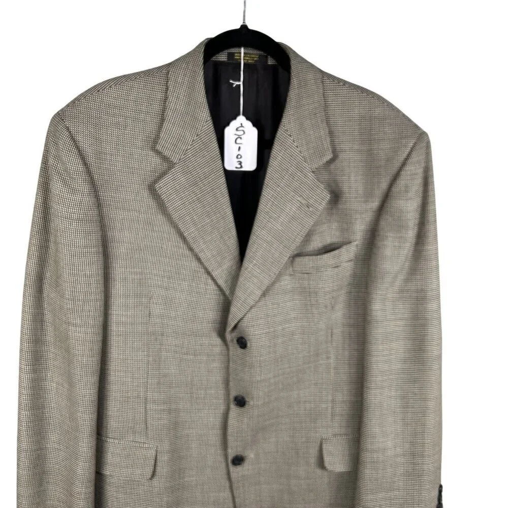 Gianfranco Ruffin Italy Mens 44R Wool Olive Green Houndstooth Blazer Timeless